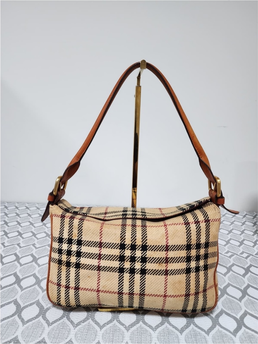 BURBERRY Vintage Nova Check Print Shoulder Bag Brown/Beige